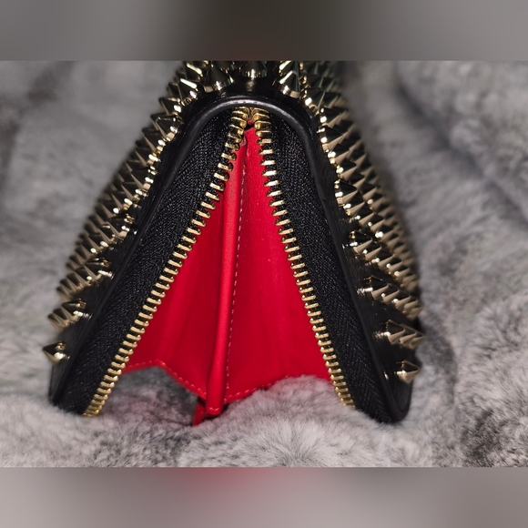 COA Christian Louboutin‎ Long  Leather Wallet. Black W/ Gold Studs EUC - Picture 8 of 11